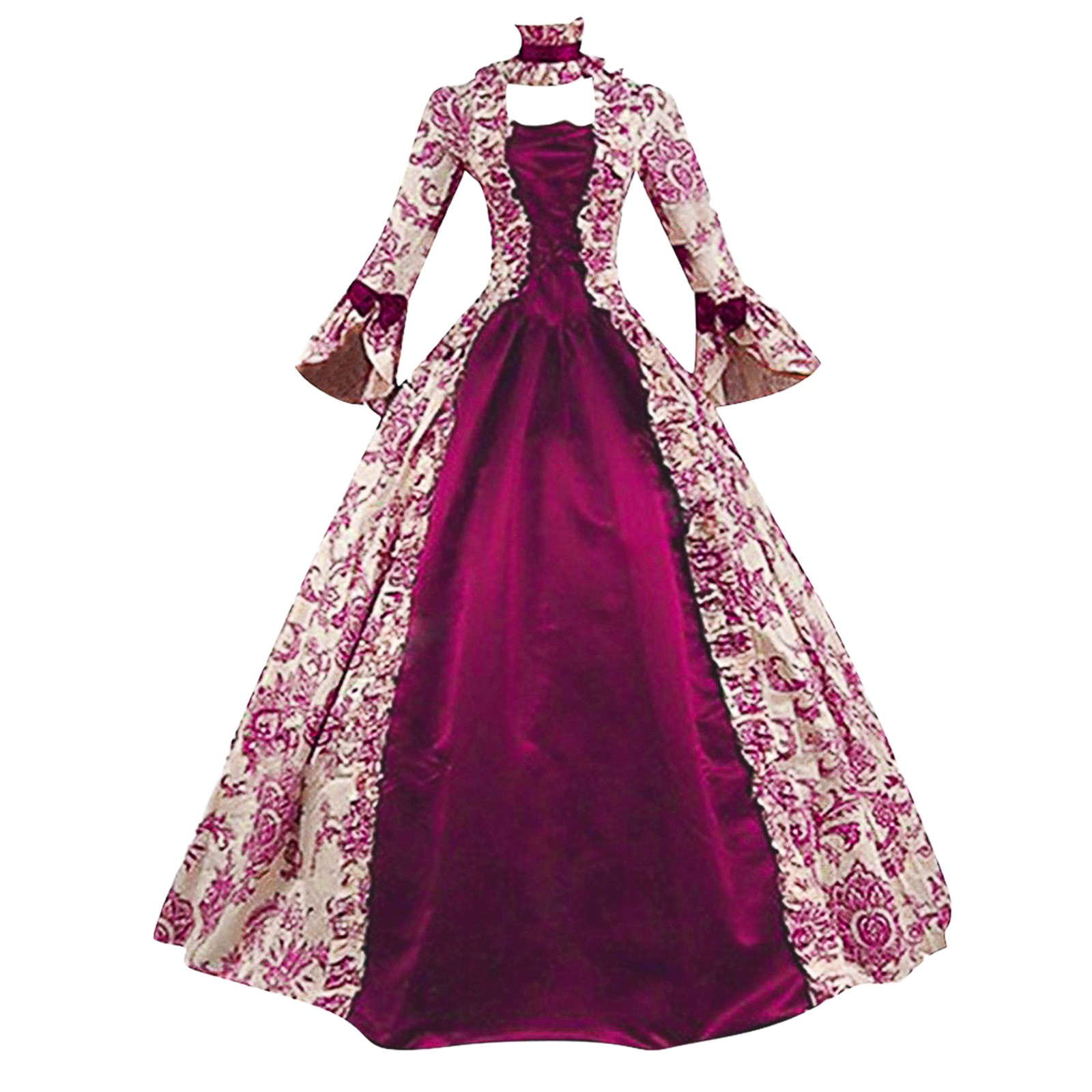 Femmes à lacets robe médiévale volants arc Vintage victorien carnaval Maxi robe taille haute florale femme fée longue robe Vestido