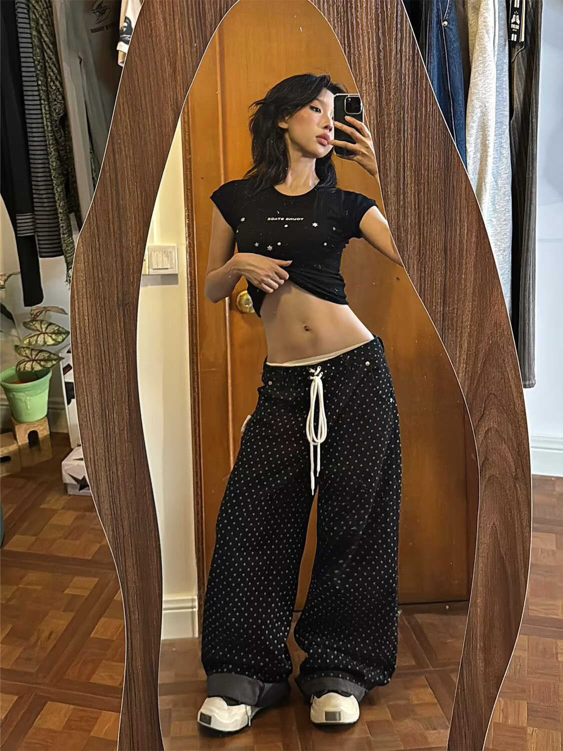 Pantalon femme noir gothique Y2k Baggy jean Harajuku Vintage à pois Denim pantalon japonais années 2000 Style surdimensionné jean pantalon