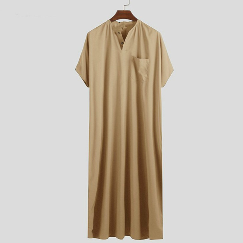 Caftan musulman à manches courtes pour hommes, vêtements de loisirs amples, vêtements musulmans d'été, vêtements arabes islamiques, pays du moyen-orient