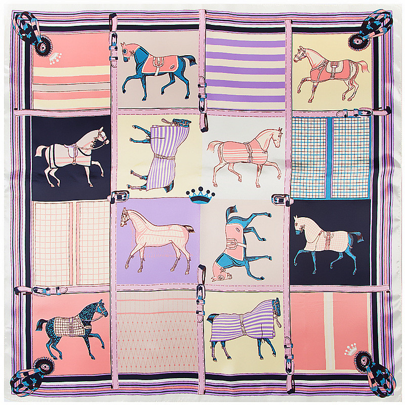 Écharpes à carreaux cheval pour femmes, écharpe carrée, châle bandana, hijab pour dames, mode féminine, 90cm