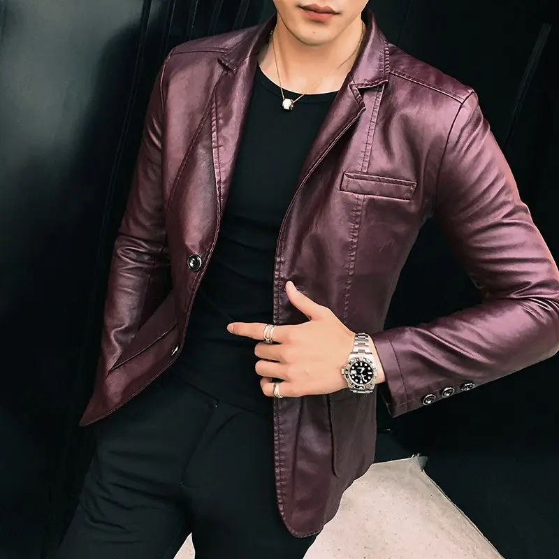 Blazer en cuir de style coréen pour hommes, vêtements de printemps à simple boutonnage, vestes trempées pour hommes, créateur de luxe, haute qualité, simple, nouveau manteau