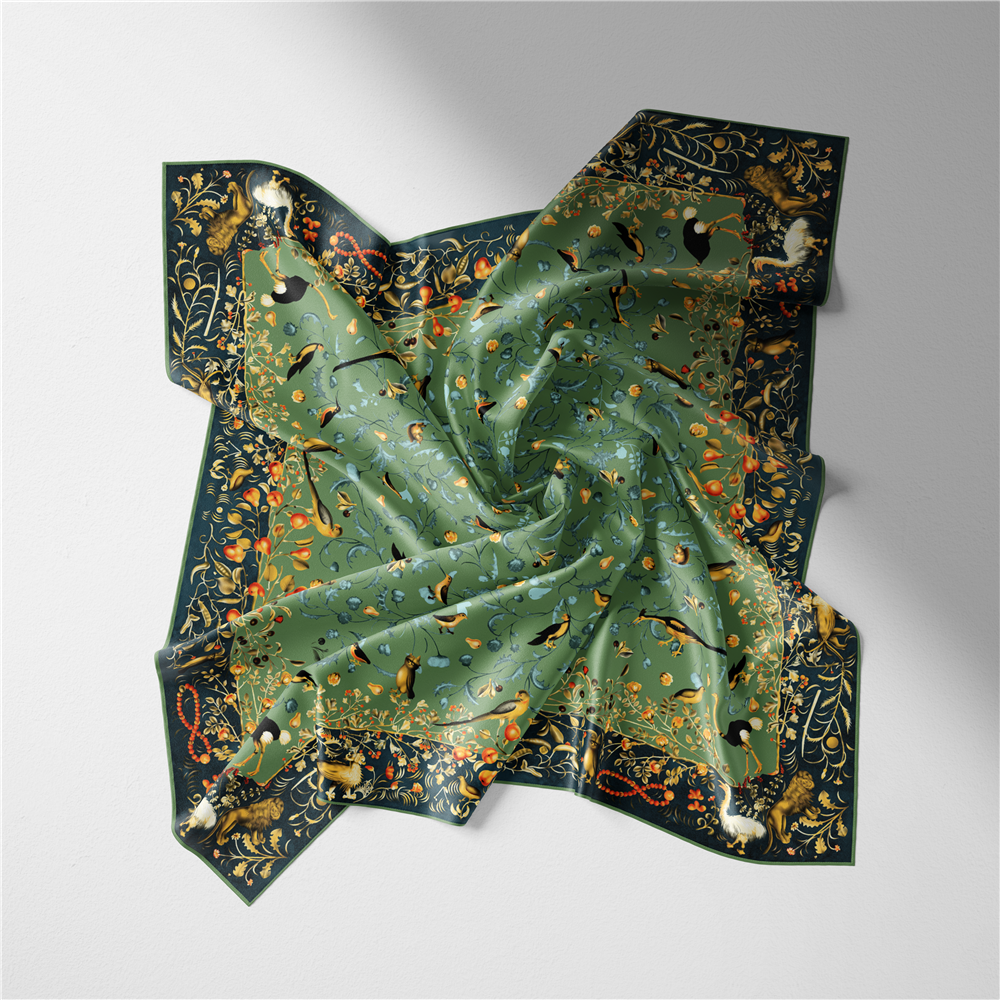 Foulard en soie sergé femme peinture d'oiseau florale foulards carrés enveloppes Bandana petit Hijab Foulards en soie cravate bandeau foulard 53CM