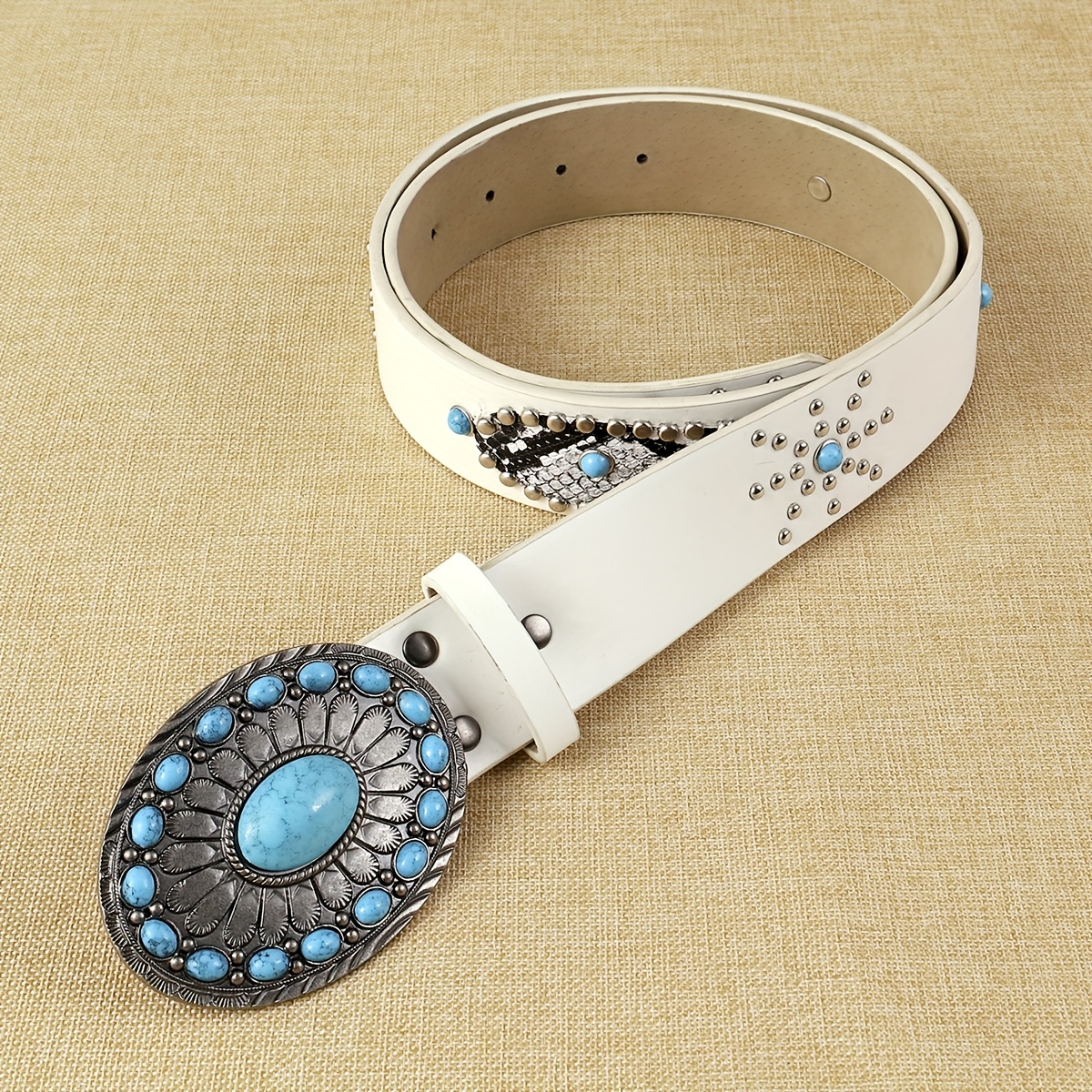 1 ceinture en PU blanche pour femme, style bohème, parfaite pour le shopping, les fêtes et le quotidien, ceinture tendance et élégante