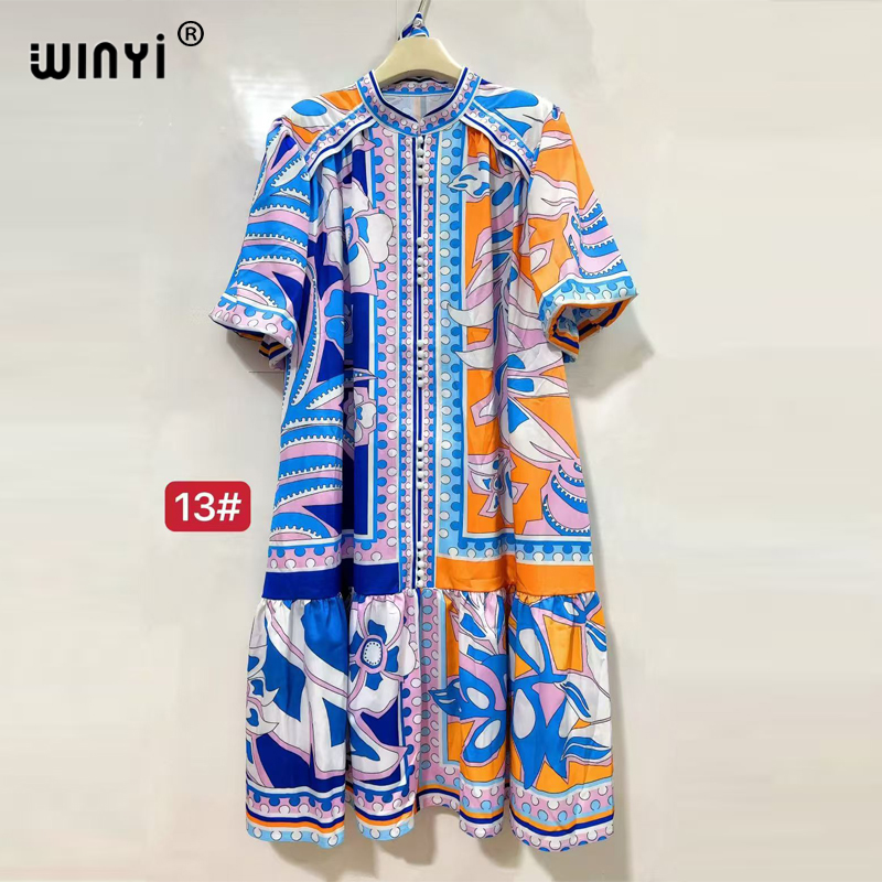 WINYI robes musulmanes pour femme robe maxi imprimé fleuri caftan abaya dubaï luxe été bohème robe de soirée vacances Caftan