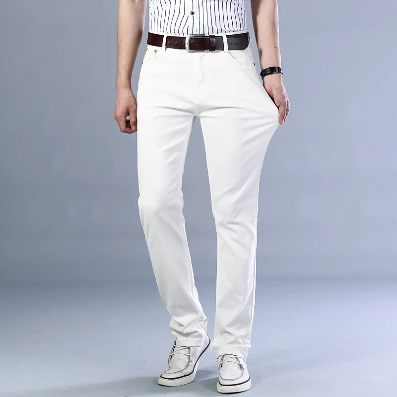 Jean Slim artificiel astique Blanc Pur pour Homme, Pantalon à Jambes Droites, Mode Business, Décontracté, Moyen Âge, Haut de Gamme