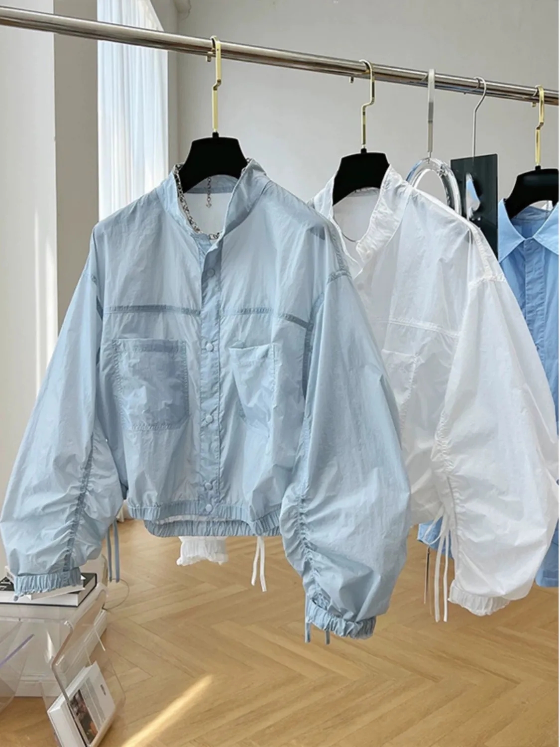 Veste femme haut printemps automne mince Protection solaire manteau de Baseball ample col montant conception Trench manteau haut nouveau coupe-vent