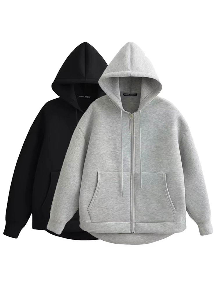 HH automne femmes décontracté veste à capuche ample surdimensionné fermeture éclair sweat à capuche solide manteau bureau dame Chic vêtements d'extérieur hauts