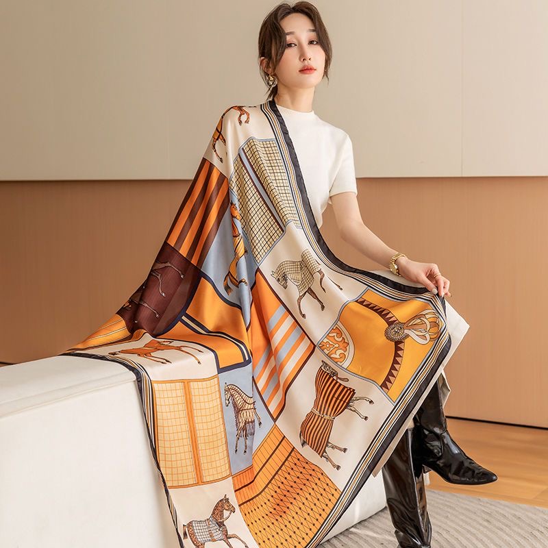110X110 Li brocart léger luxe foulard en soie femmes modèle chaud nouvelle imitation soie luxe doux photo voyage écharpe