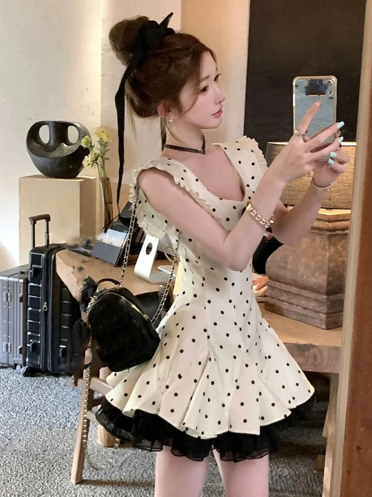 Robe moulante robes De Mujer nœud jarretelle douce moelleux princesse français à pois robe été Boho robe