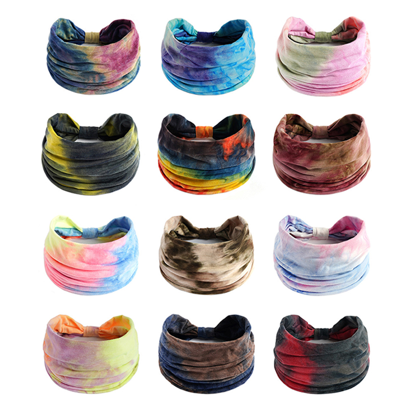 Tie-dye Boho noeud Turbans Yoga élastique tête enveloppement femmes bandeau large bandeaux chapeaux Bandanas mode bandeau accessoires