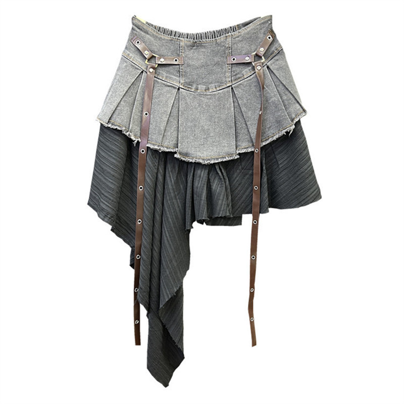 Jupes Courtes Femme Plissées Coupe Trapèze Taille Élastique Irrégulières Vintage Élégantes Épissées Y2K Streetwear Travail Sexy Printemps 2026