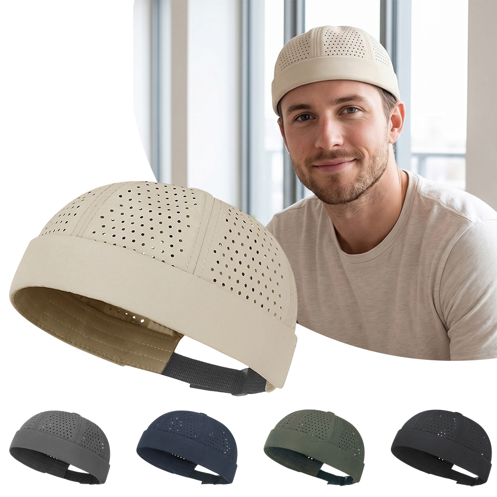 Casquette Docker Rétro Décontractée Sans Visière, Bonnet Unisexe Couleur Unie Simple, Chapeau en Maille Réglable à Séchage Rapide et Respirant, Style Landlord