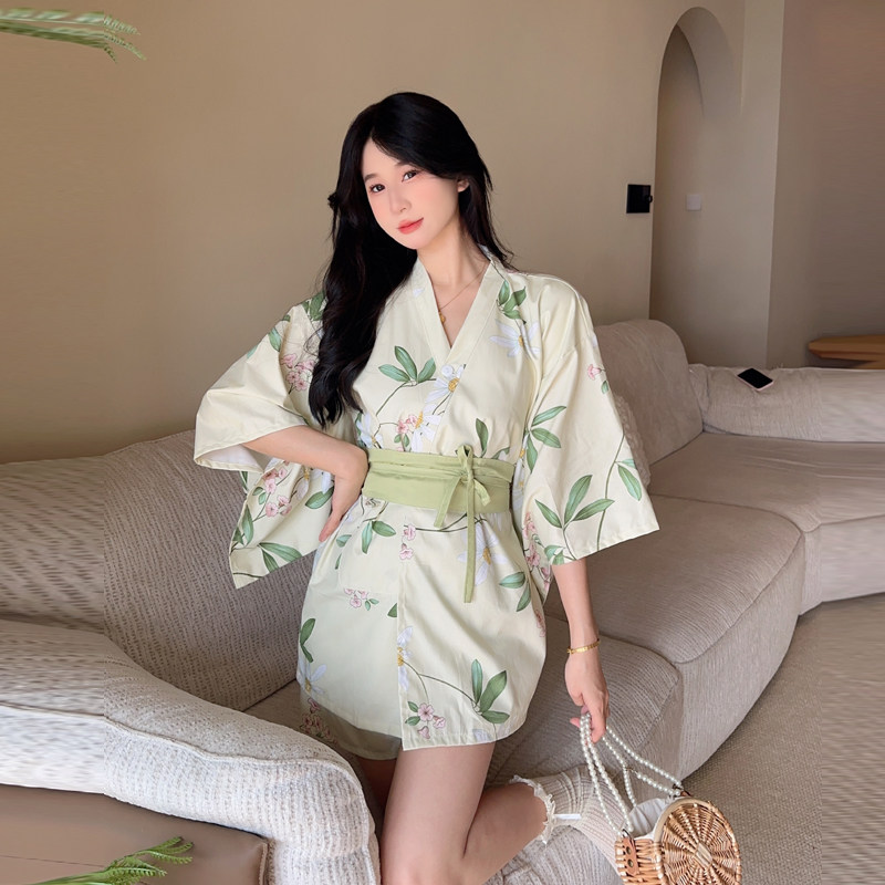 Robe kimono en coton pour femmes, coupe ajustée, col en V, peignoir moelleux, ensemble de pyjama mignon, vêtements de détente doux et confortables, vêtements de nuit décontractés FF6363