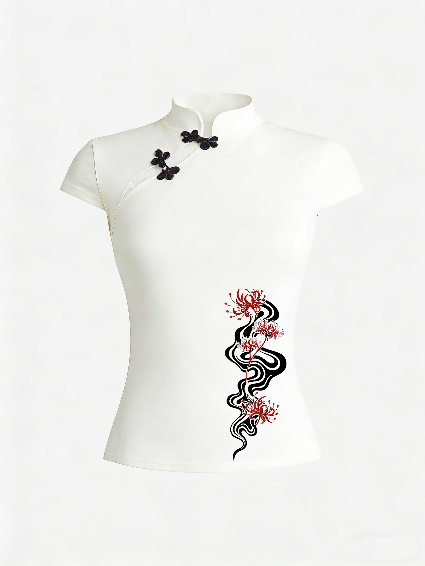 T-shirt polyvalent esthétique Harajuku, nouveau style chinois, imprimé tendance, décontracté, coupe ajustée, col boutonné, manches courtes