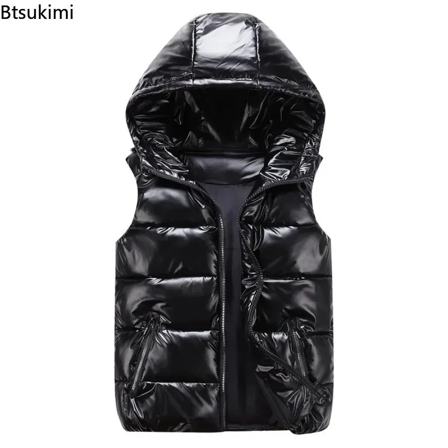 Mode classique gilet à capuche hommes/femmes/enfant automne hiver épaissir chaud coton rembourré gilet veste en plein air décontracté brillant gilet
