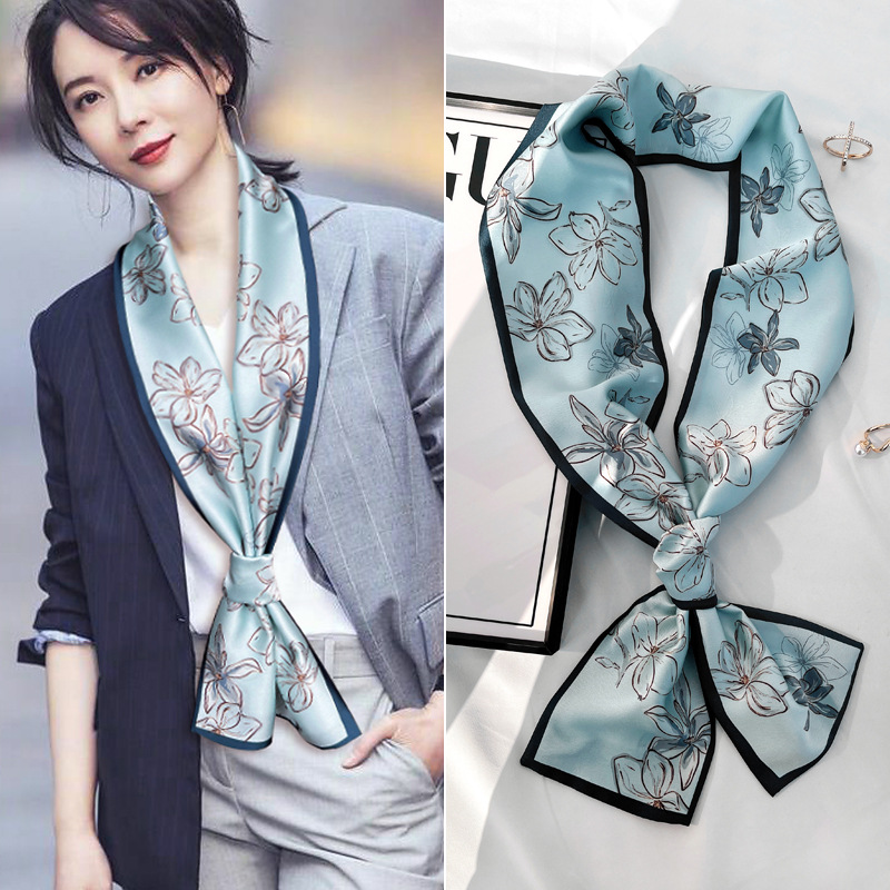 Foulard Long en soie pour femmes, Design de luxe, bandeau en Satin doux, Foulard pour cheveux, cravate au cou, foulards slim pour dames