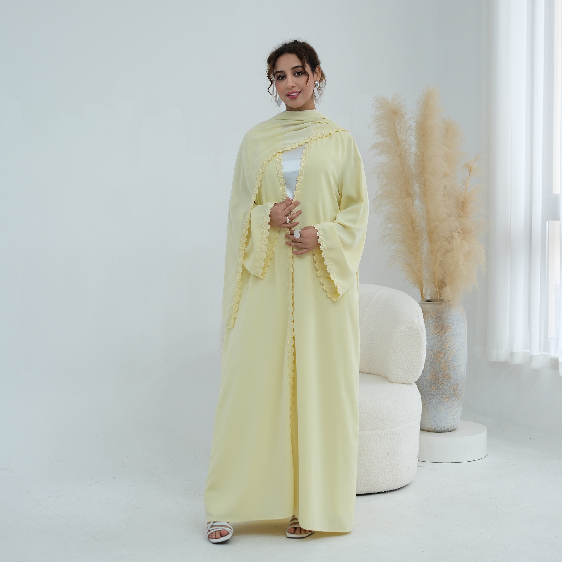 Abaya pour femmes, ensemble 2 pièces, robes en dentelle, hijab, jalabiya, cardigan musulman, robe, khimar, maroc, Dubaï, kaftan, Islam, vestidos