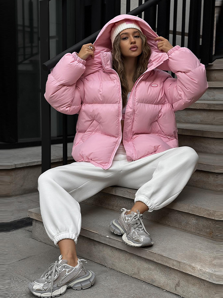 Doudoune d'hiver pour femme, couleur unie, rembourrée à capuche, col montant, manches lanternes, manteau à fermeture éclair, nouveaux vêtements d'extérieur, automne 2025