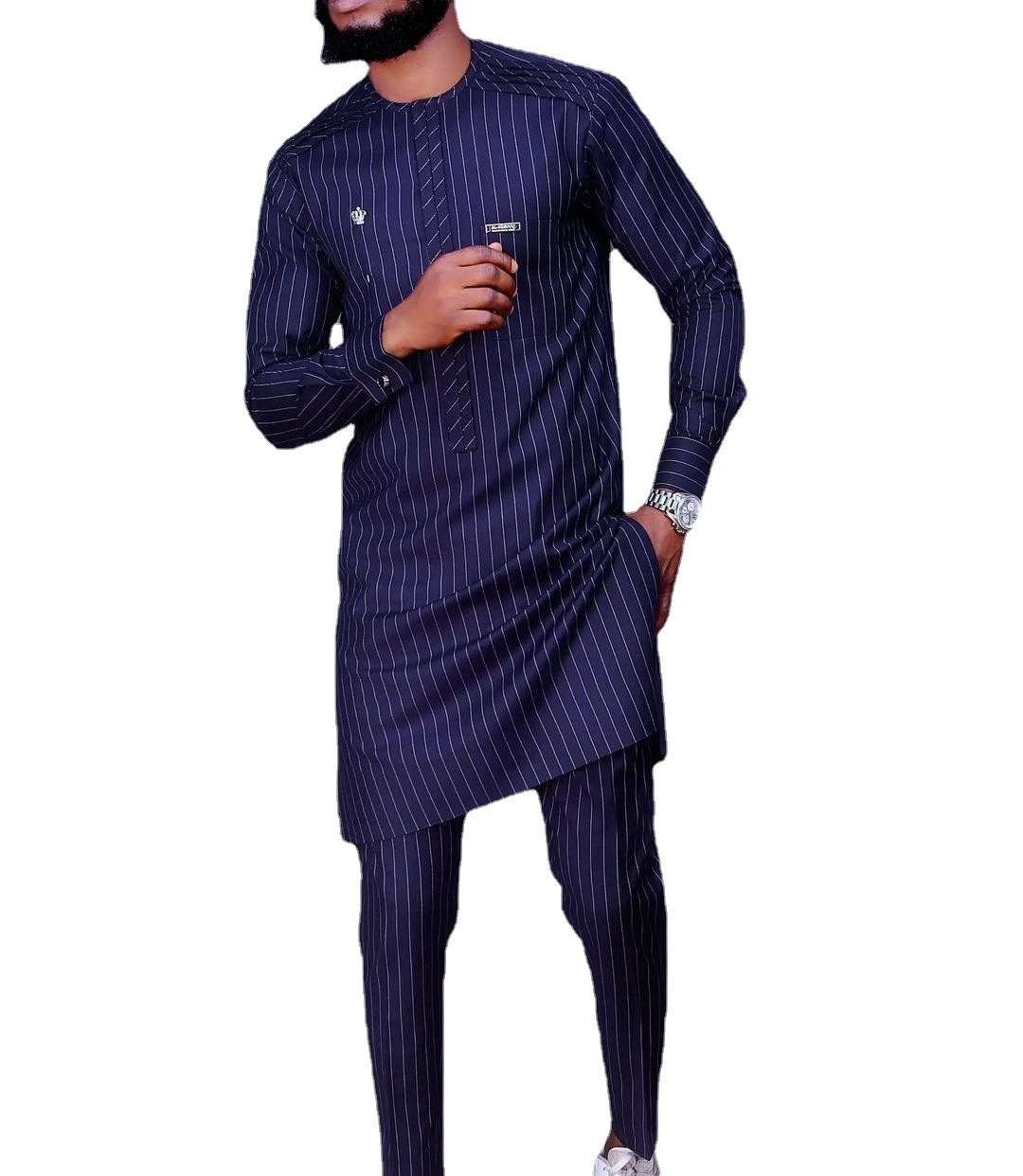 Costumes d'été africains pour hommes, chemise et pantalon à rayures, tenues de fête traditionnelles africaines, ensemble deux pièces pour gentleman