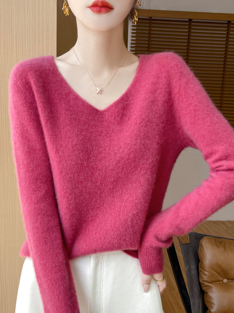 Pull pour femmes 100% laine mérinos col en V pull automne hiver basique chaud pulls à manches longues doux tricot pulls femme vêtements