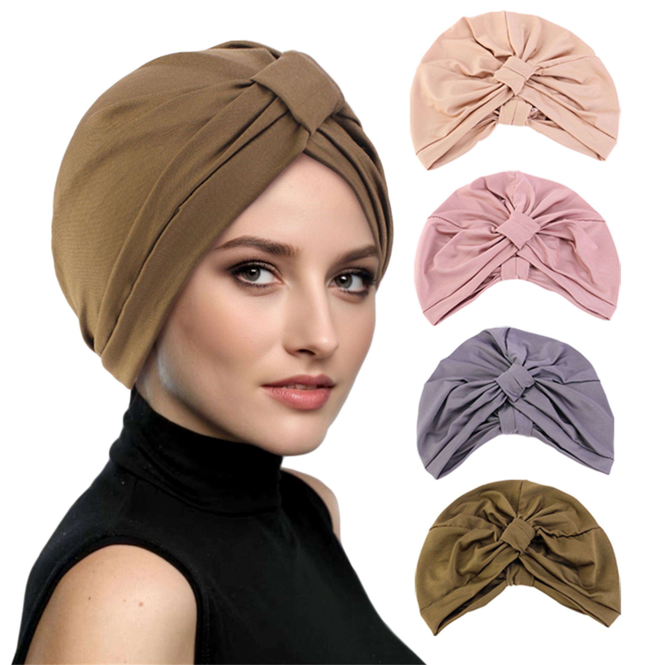 Chapeau turban musulman respirant de couleur unie pour femme, foulard carré gaufré, chapeau élastique indien