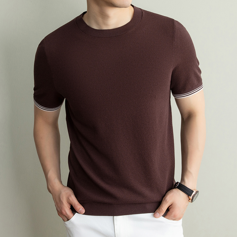 T-shirt en maille de lyocell respirant à manches courtes pour homme, coupe ajustée, en soie et lin de haute qualité, collection été 2026, tendance