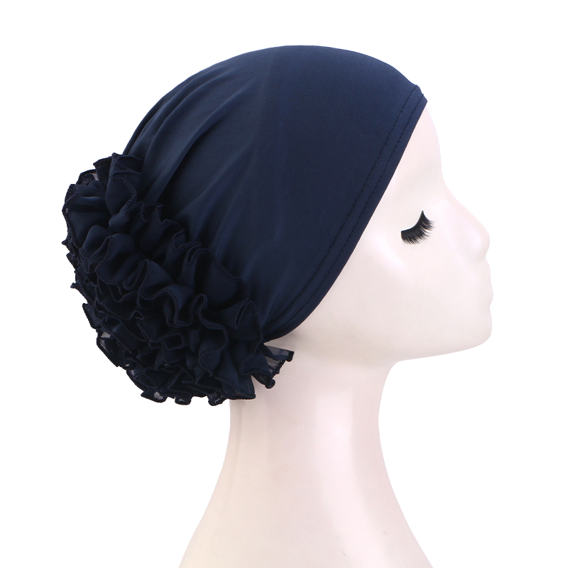 Chapeau en mousseline de soie élastique respirant pour femmes, avec grandes fleurs, couleur unie, bas fin, enveloppe de tête islamique, Bandana africain