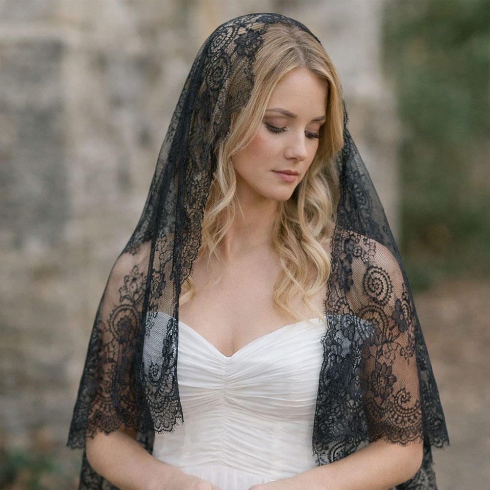 Nouveau Voile de Mariée Vintage Mandira en Dentelle Respirant avec Fleur et Bordure Florale pour Femme