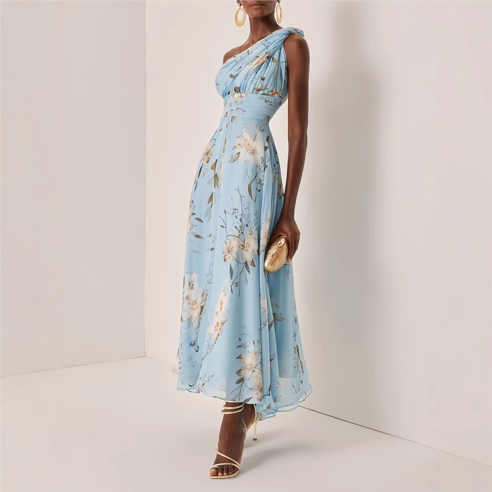 Nouvelles Robes 2026 pour Femme – Élégante Robe de Soirée Asymétrique à Imprimé Floral, Sans Manches, Confortable et Style Simple