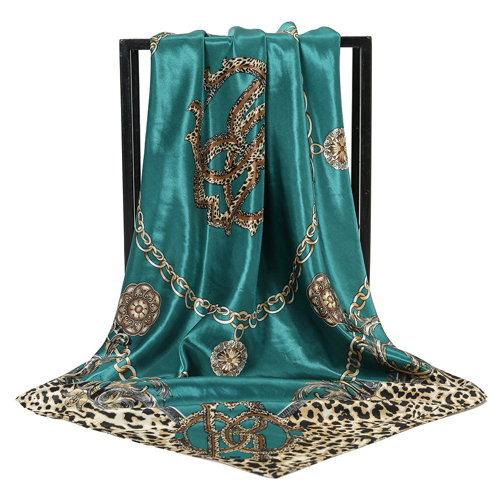Écharpe carrée 1 pièce avec imprimé léopard et motif bloc de couleur-écharpe en Satin polyvalente, foulard de tête, foulard polyvalent semblable à de la soie