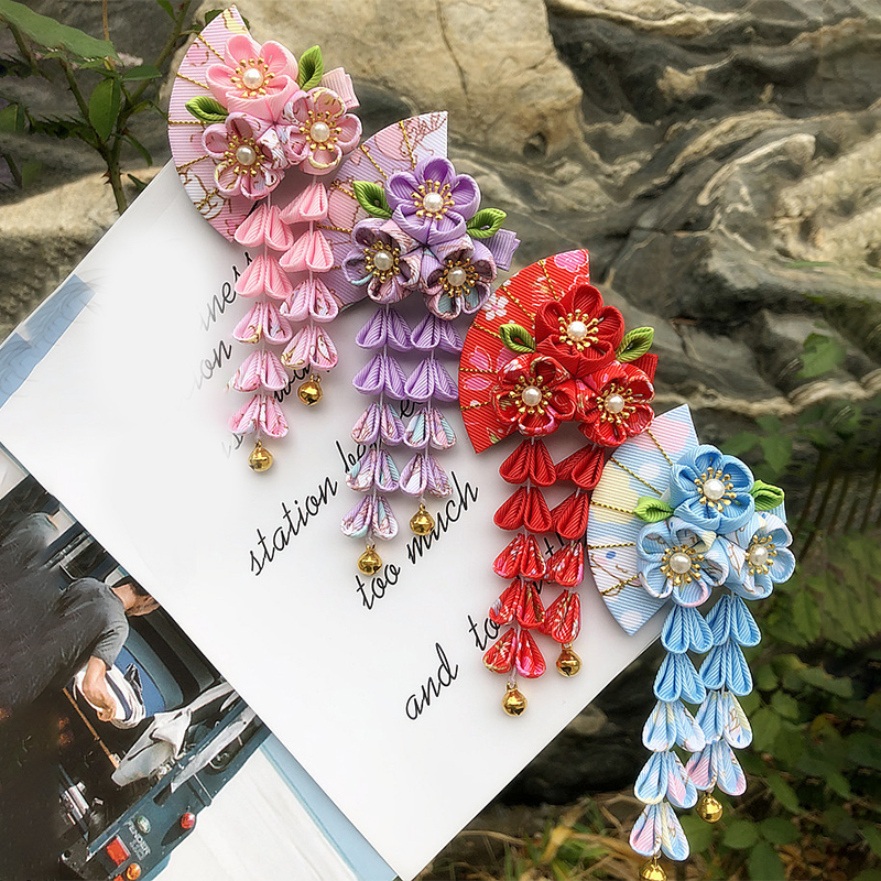 Kimono Japonais en Tissu à Fleurs, Éventail Pliant, Accessoires de Cheveux pour Enfants, réinitialisation, Gland, Sauna, Vêtements de Coiffure, Cordon