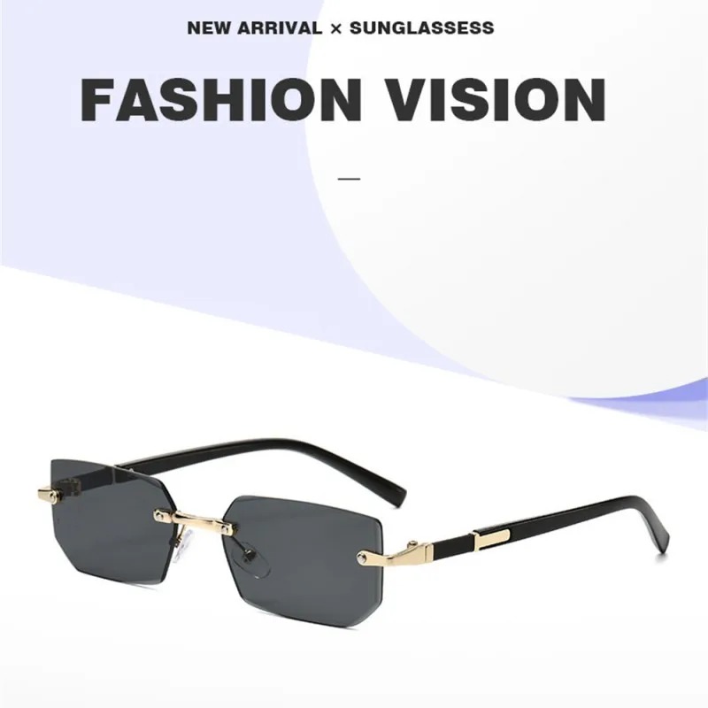 Lunettes de soleil tendance sans monture pour hommes et femmes, lunettes de soleil rectangulaires sans cadre, lunettes de soleil rétro UV400, lunettes de soleil pour voyages d'été