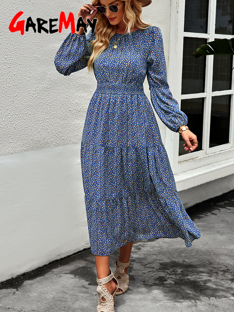 Robe trapèze vintage à manches longues pour femmes, robes mi-longues élégantes, col rond, vert, décontracté, printemps, 2025