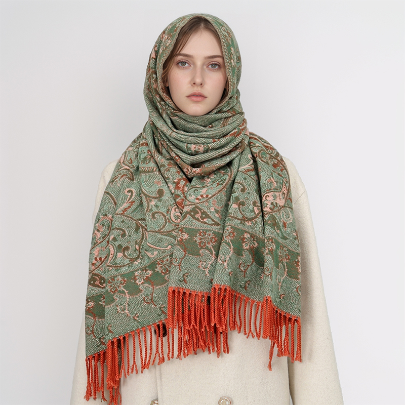 Écharpe Jacquard Paisley en cachemire épais pour femme, châle classique à pampilles, col chaud, enveloppe d'hiver, Pashmina Floral, à la mode, 2024