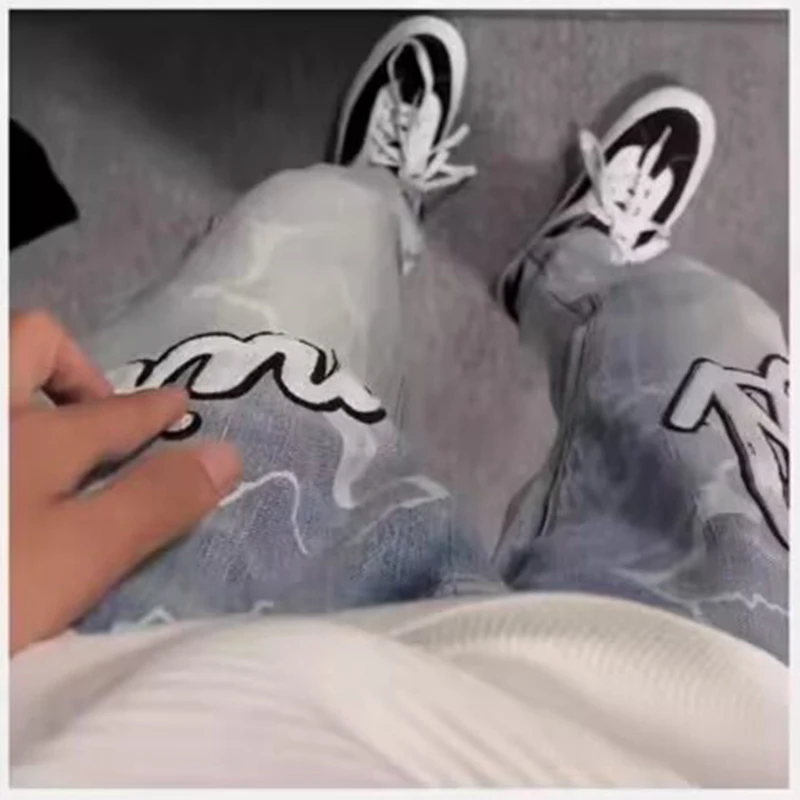 2025 hommes jean mâle mince haute élasticité étoile broderie Stretch taille moyenne jean décontracté mode Street Wear jambe droite pantalon