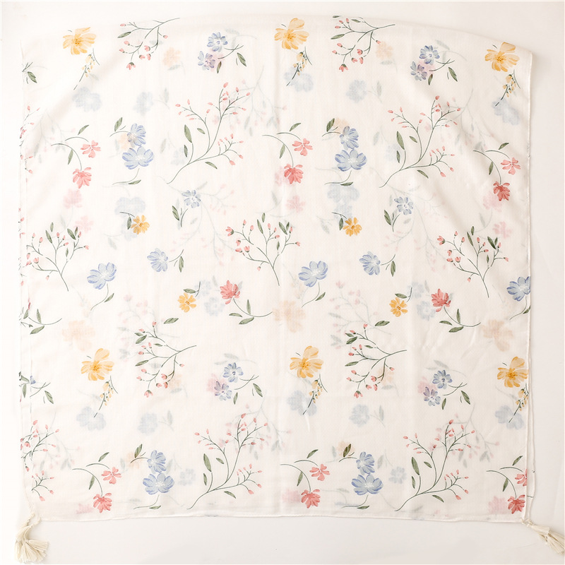 Écharpe à pampilles à motifs floraux, châles en coton doux et longs, foulard rond pour la tête, hijab, nouveau, 2023