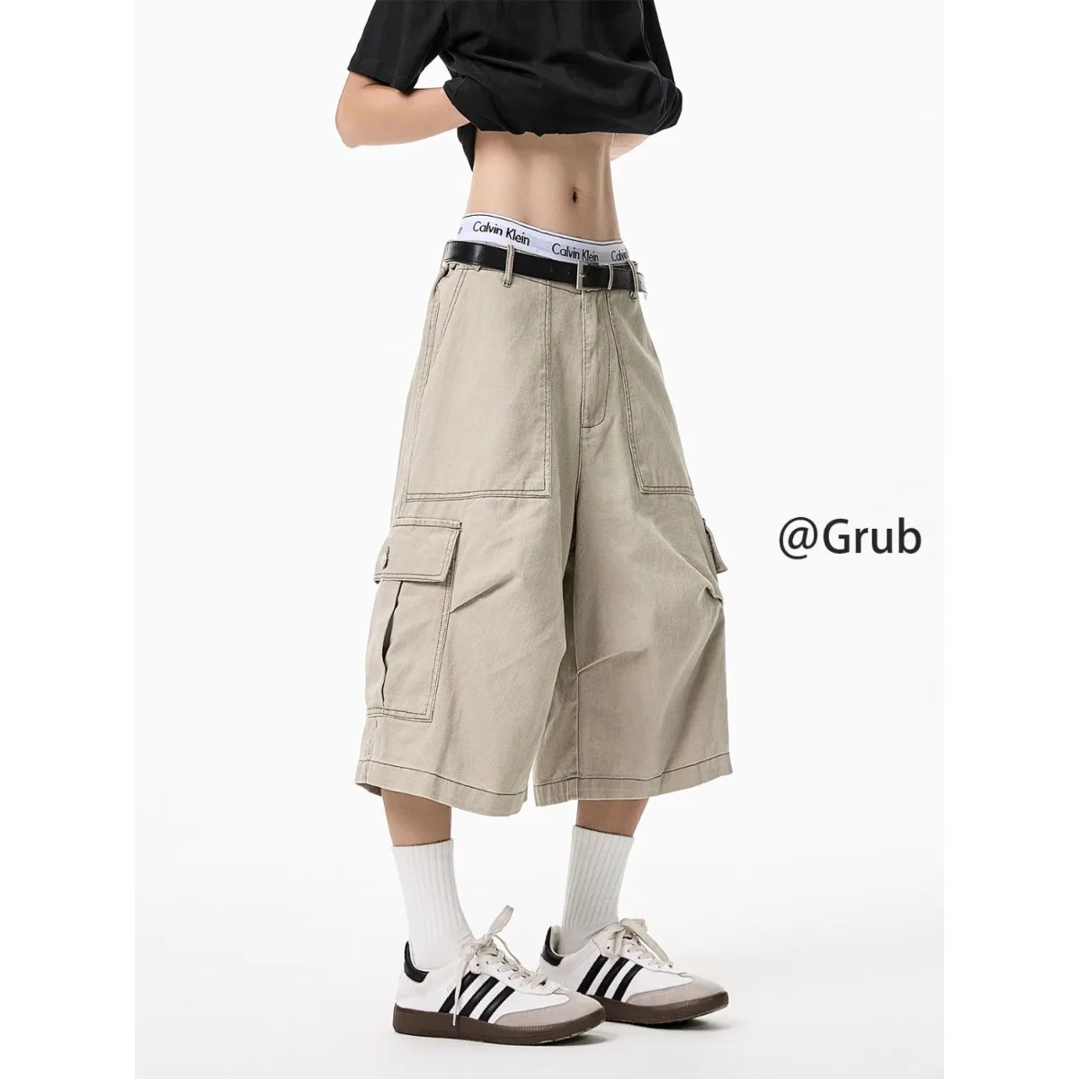 Shorts cargo kaki tendance coréenne pour hommes, shorts de travail à poches, shorts décontractés d'été pour hommes, shorts droits, Ropa Hombre