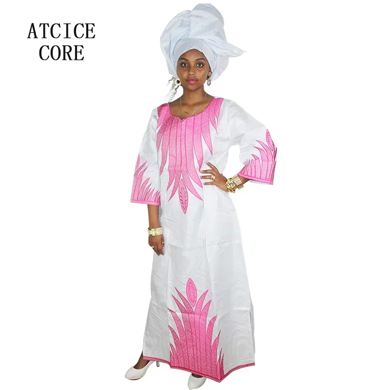 Robe africaine longue en tissu bazin riche pour femme, tenue brodée avec cravate de sauna