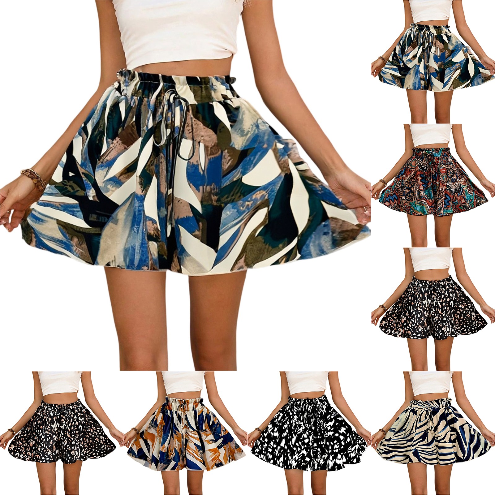Short bohème pour femmes, taille haute, cordon de serrage, ample, léger, confortable, short de plage imprimé, pantalon court à jambes larges