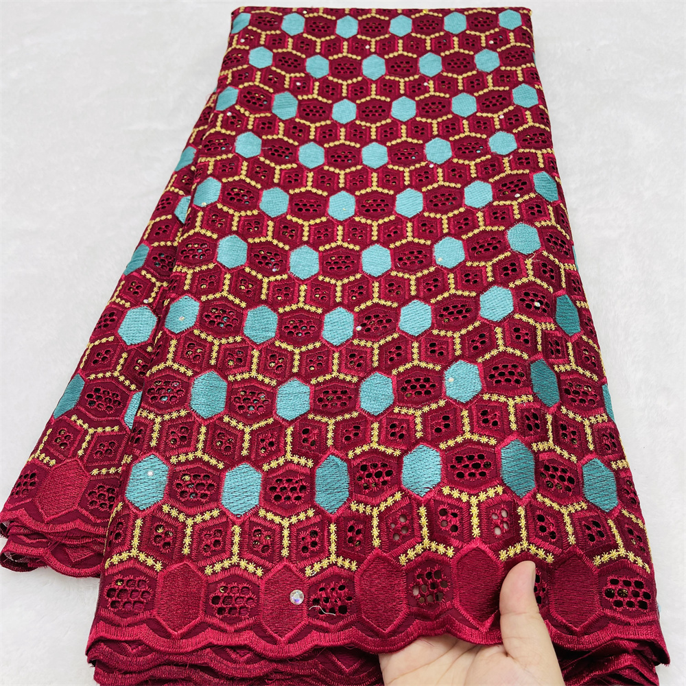 Tissu africain en voile suisse 100 % coton de luxe pour robes de mariée et de soirée, élégant et orné de pierres