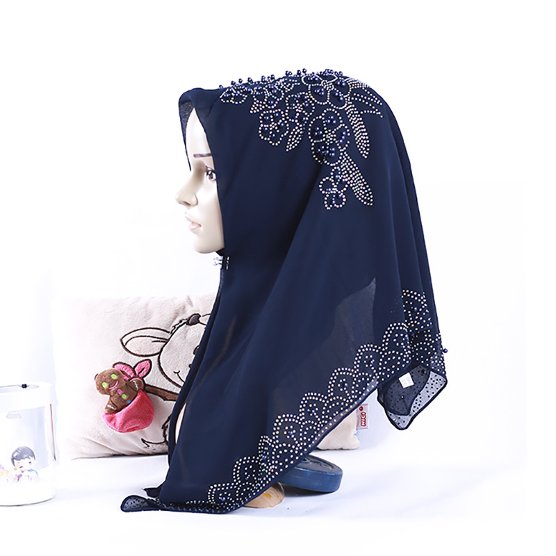 Foulard carré musulman pour femme, Hijab tendance avec strass, Turban arabe, Bandeau, Voile islamique en mousseline de soie perlée, Épingle offerte