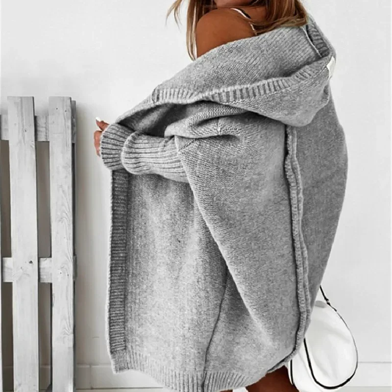Cardigan à Capuche pour Femme, Pull Long Élégant, Manteau Y2k, Veste Douce, Pullovers, Printemps, Tout Rose, Gris, Automne, Hiver