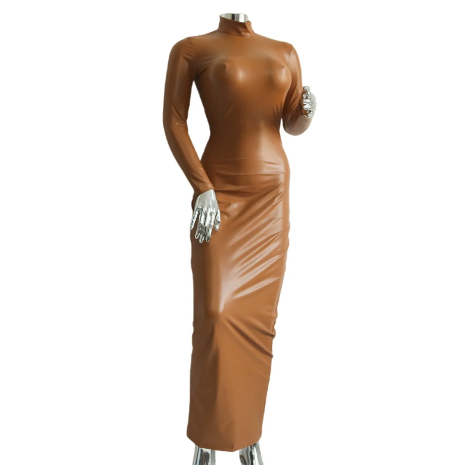 Robes élégantes pour femmes en similicuir PU et PVC, brillantes, élastiques, à manches longues, moulantes, effet push-up fessier, pour soirées et boîtes de nuit