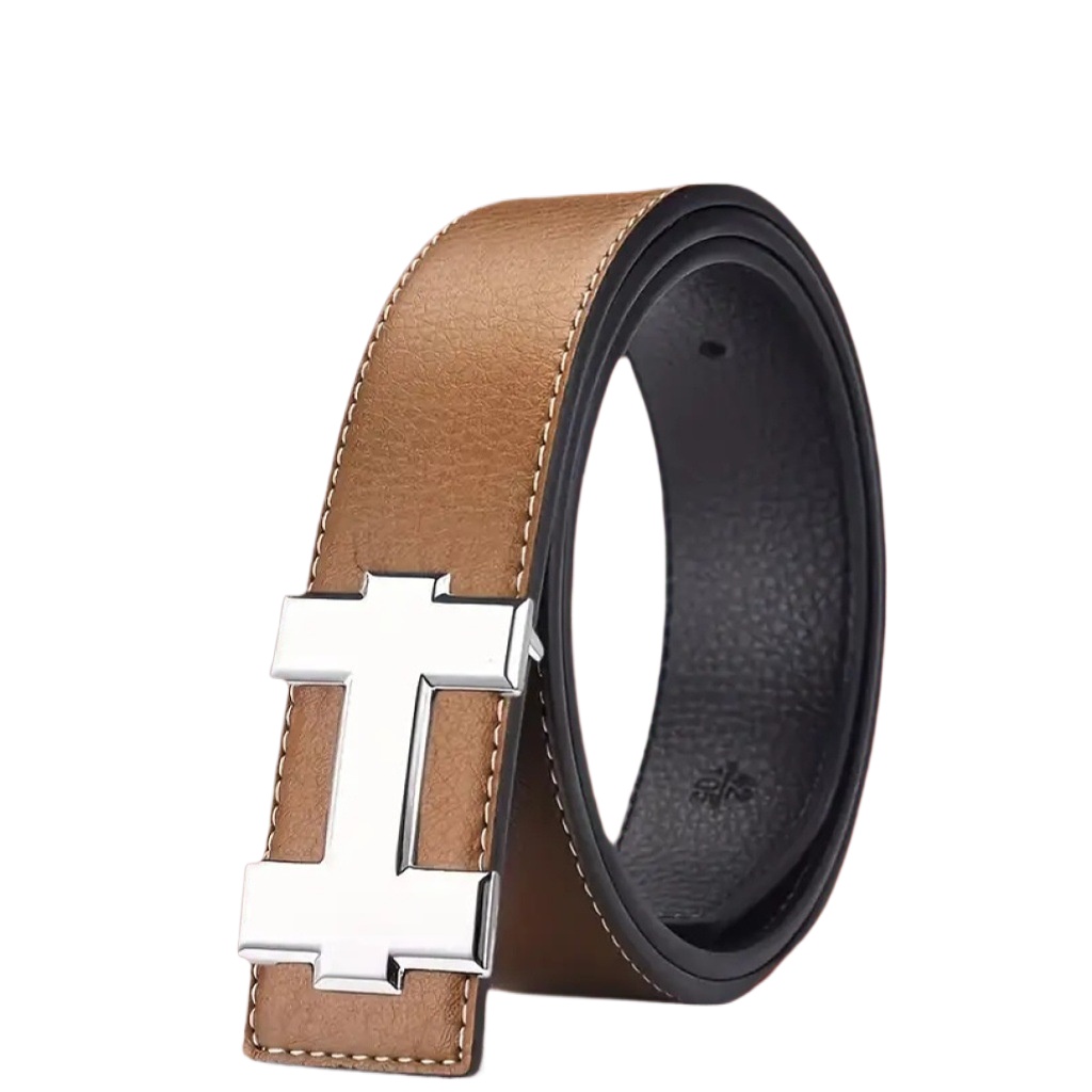 Ceinture de mode décontractée boucle coréenne boucle en alliage pour hommes et femmes ceinture pour hommes en cuir véritable tendance du commerce extérieur litchi 3.3 cm