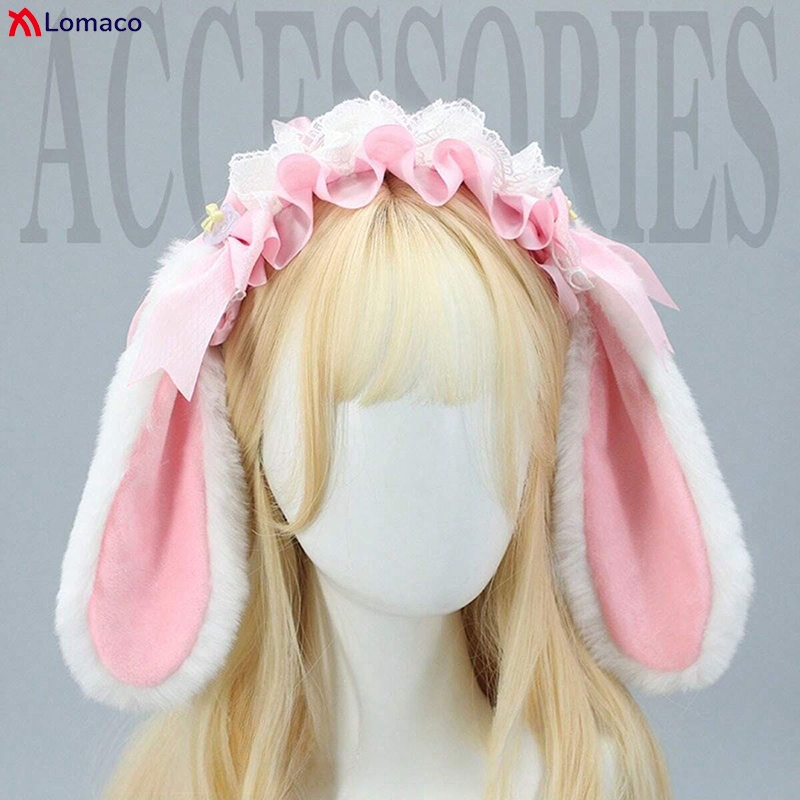 Bande de cheveux oreilles de lapin tombantes pour filles, bande de sauna Lolita, ruban de dentelle en peluche, bande dessinée, accessoires de cosplay, vêtements de sauna mignons, femmes