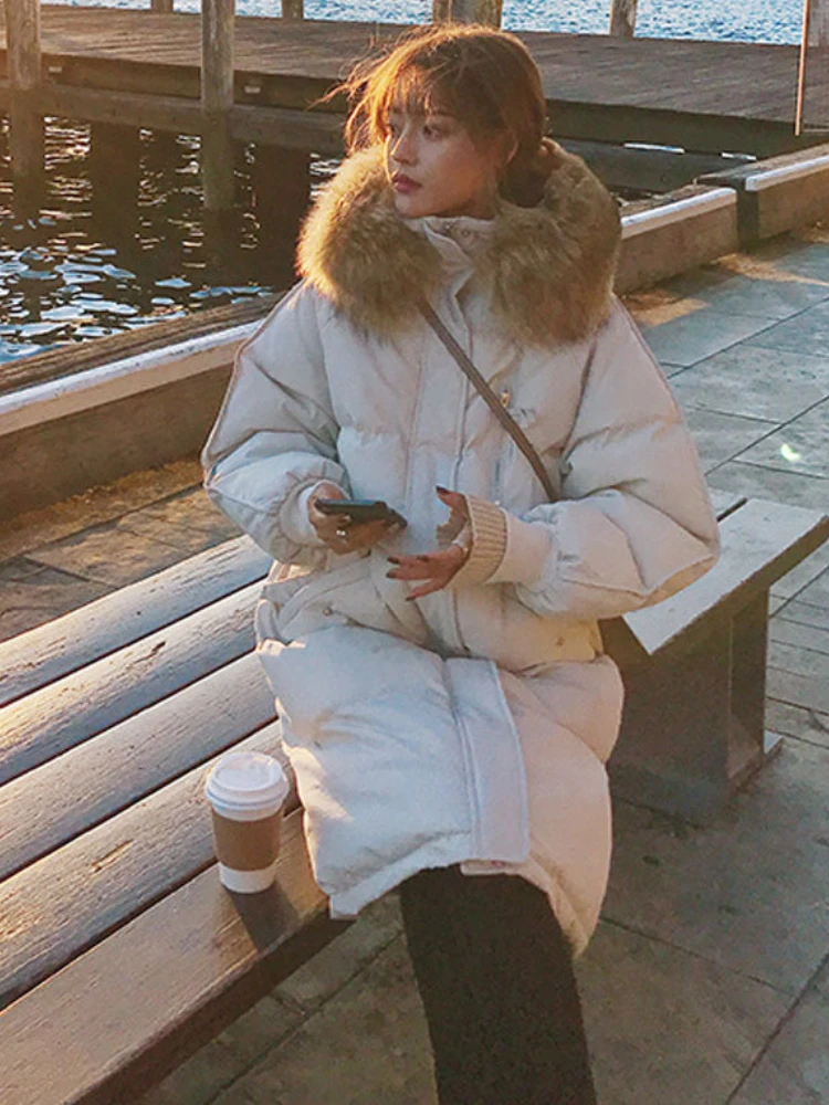 Doudoune longue en coton pour femme, vêtements vintage, manteau chaud, vêtements optiques monochromes, parkas surdimensionnées, automne et hiver