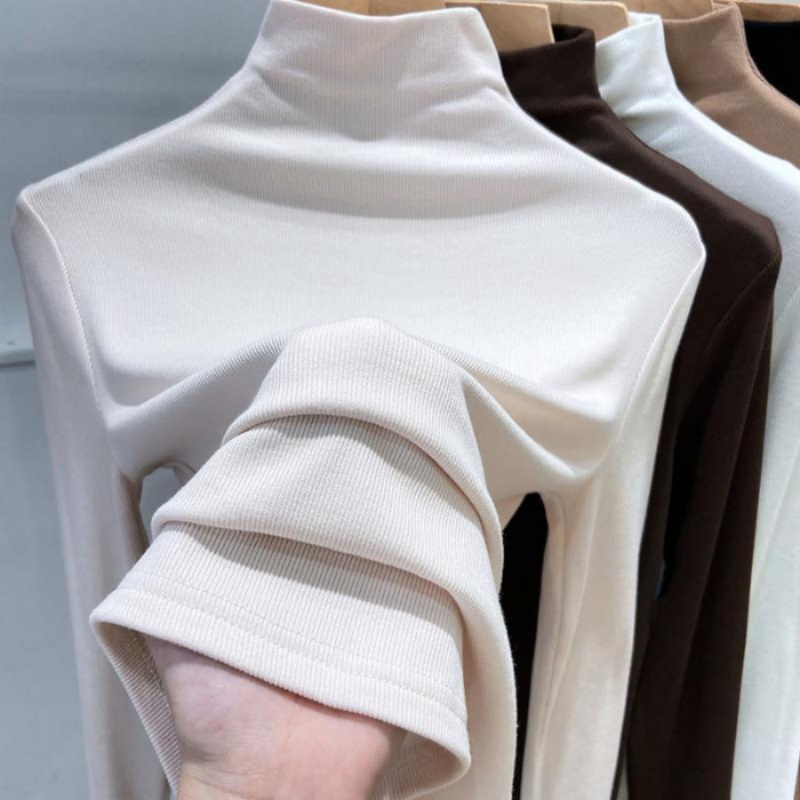 Haut basique à manches longues en modal pour femmes, col mi-haut, printemps, automne et hiver, nouvelle collection