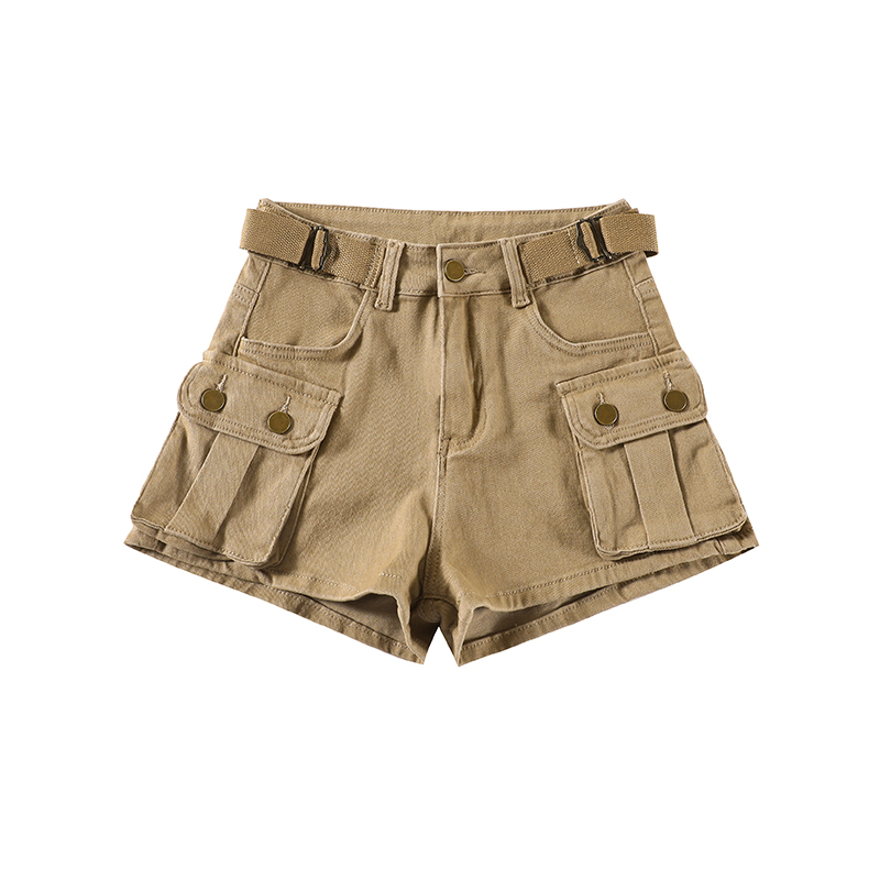 Shorts en jean kaki décontractés taille haute pour femme – Nouveau style américain, shorts polyvalents et élégants pour l'été