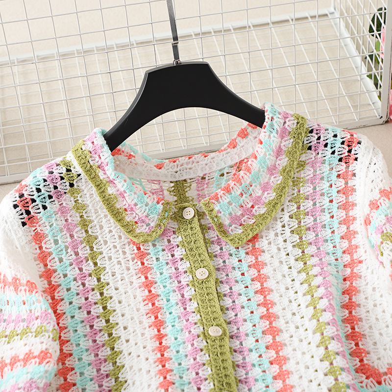 Chemise en crochet boutonnée pour femmes, manches courtes, chemisier coloré, tricot ouvert, cache-maillot, printemps été 2026, style bohème, festival