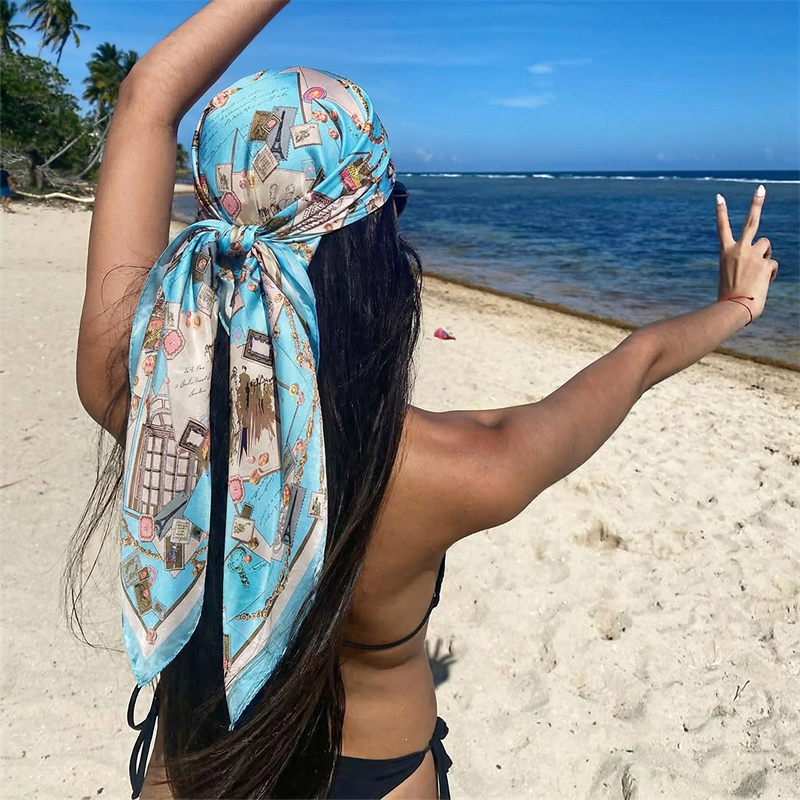 2026 Foulard carré en soie pour femme, Bandana, Châle, Foulard en satin, Grand hijab, Écharpe, Pashmina, Bandeau